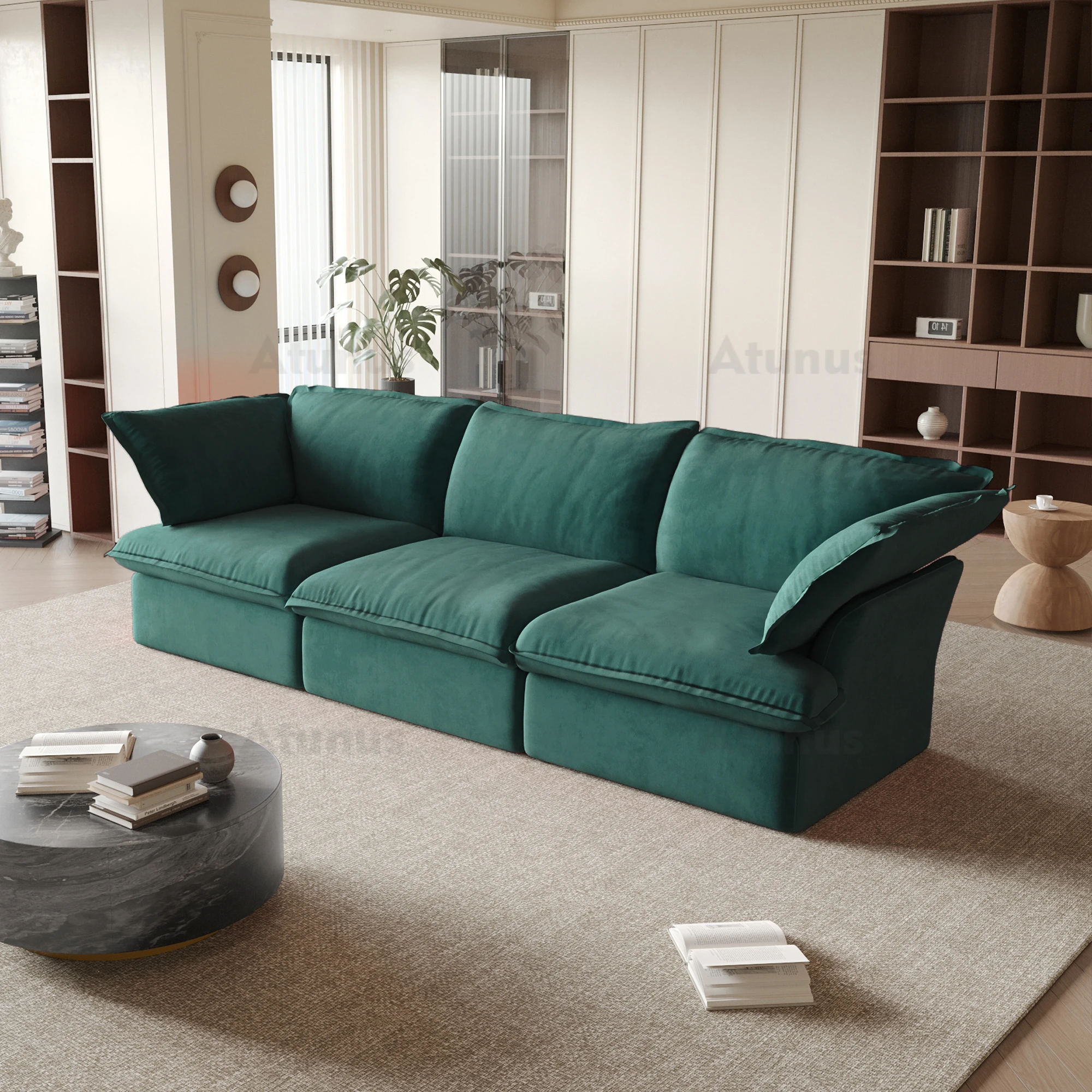 ATUNUS 3 Seater Modern Green Removable Cloth Cover Sofa Living Room Furniture Velvet Modular Sectional Sofa Couch Set