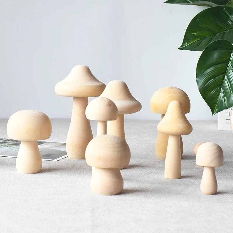 Log Wooden White Embryo Mushroom DIY Handicraft Blank Unpainted Handmade for Girls Gift