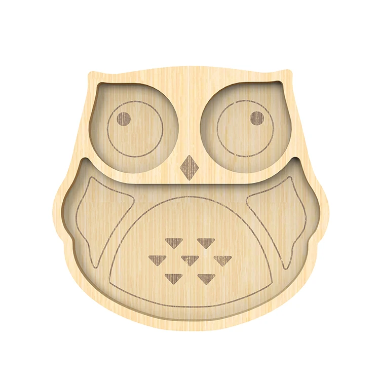 High Quality Custom Design Baby Dishes Kids Bamboo Wood Plates Food Dinner Cutlery Feeding Tableware Suction for