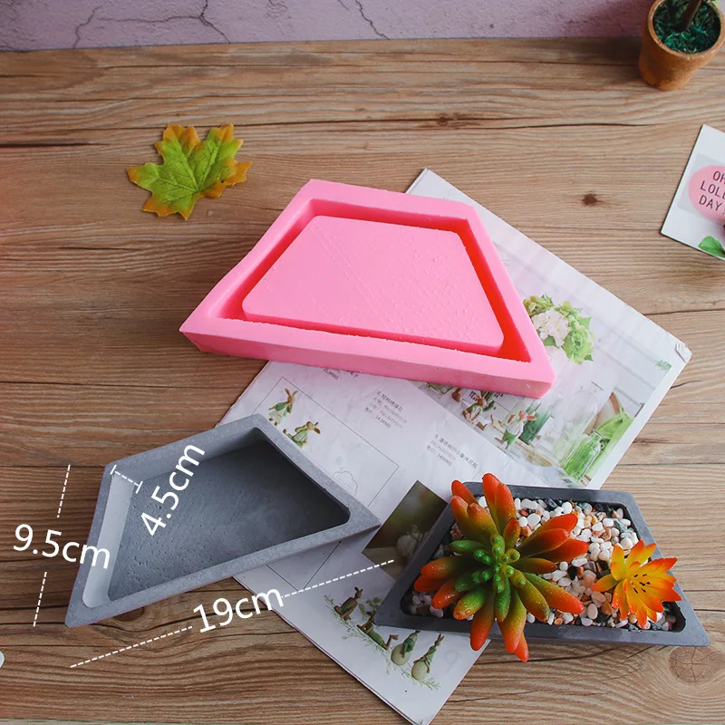 Gypsum cement clay moulds Triangle big planter mold silicone concrete