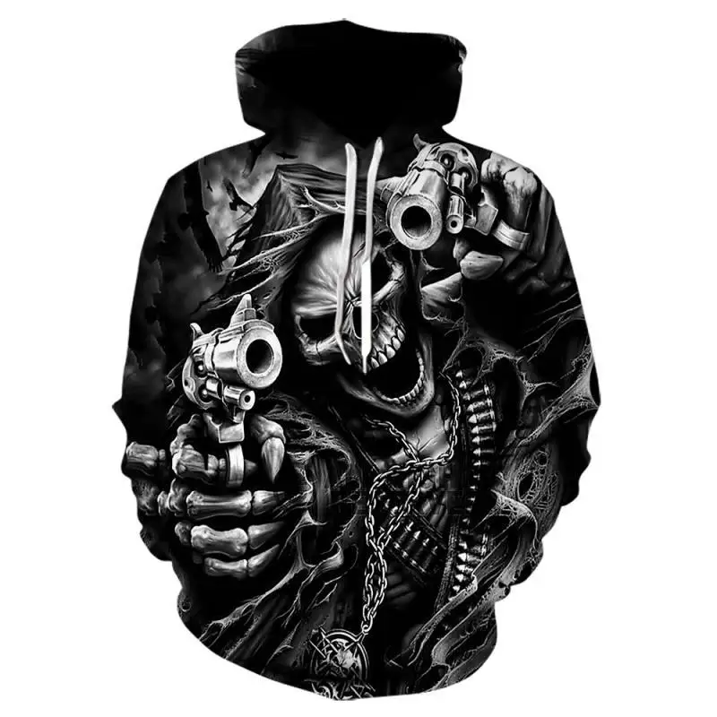 
Wholesale Men Cool Wolf 3D Skull Skeleton Grim Reaper Printed Hoodies Pullovers Hooded Sweatshirts 