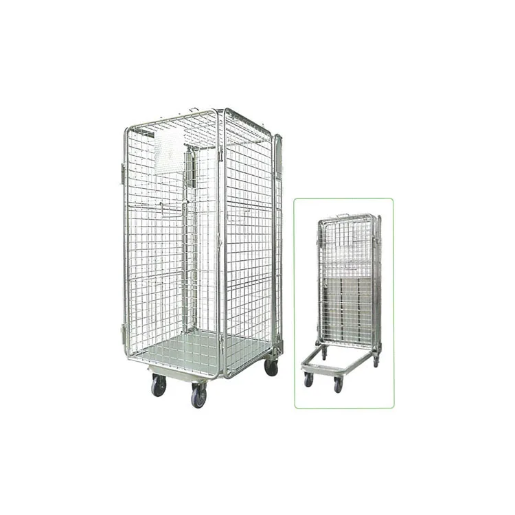 Foldable Steel Wire Mesh Material Warehouse Used Roll off Container Cage Trolley warehouse roll cages storage cart