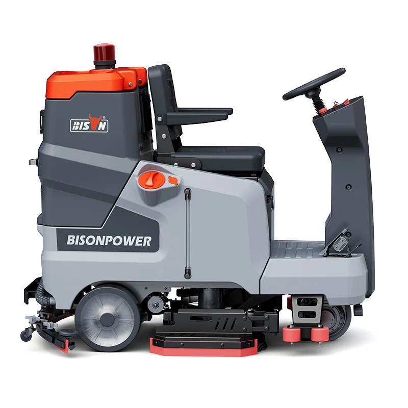 Bison Shopping Mall Wet Dry Floor Cleaning Machine Ride On Commercial Road Street Scrubber Sweeper Washer With Battery Charger