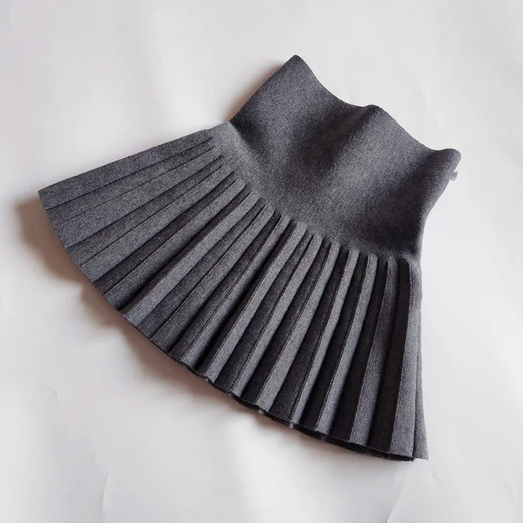 2024 Spring Autumn Children Girl High Waist Solid Knitted Pleated Skirt 4-9 Years