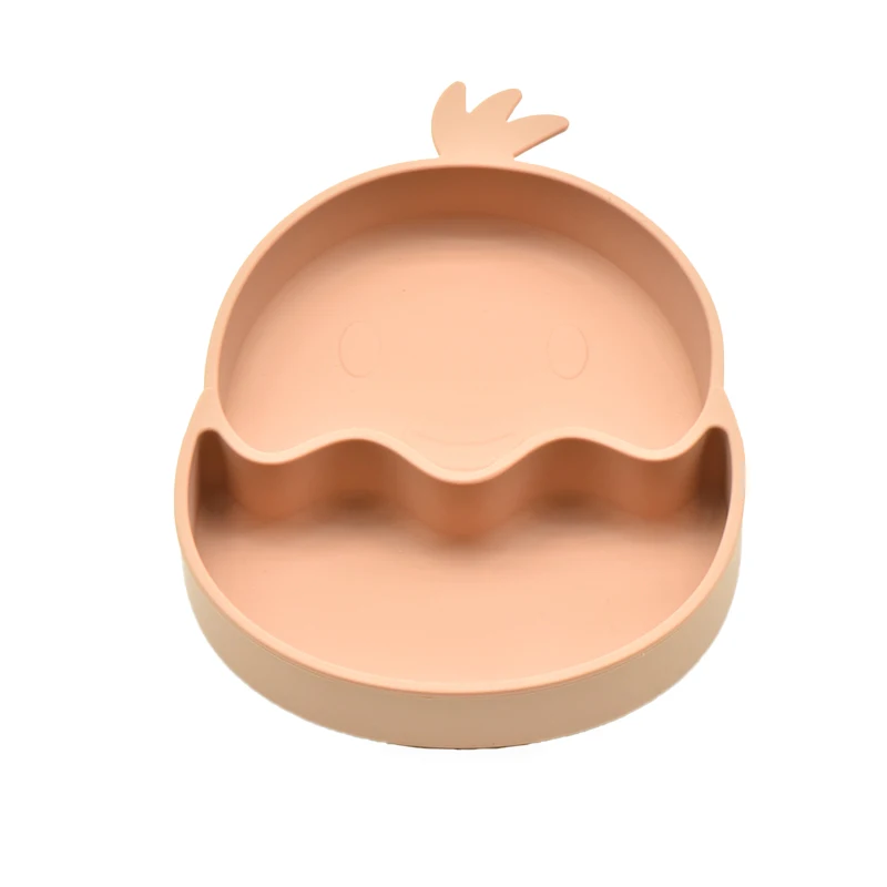 Wholesale Customized Baby Feeder Silicone Sucker Divided Plate Eco Friendly Soft Silicon Rubber Chick Design Food Kids Container