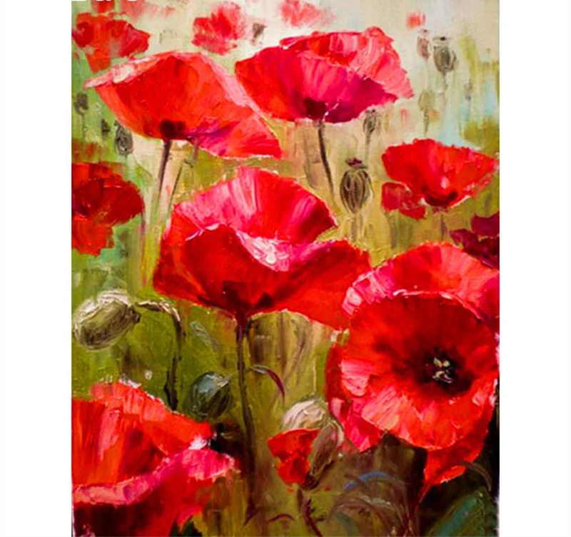 Wholesale Factory Hot Custom Cross Stitch Red Flowers Wall Paintings Canvas Art Decor Eco Friendly Diamond painting by Numbers