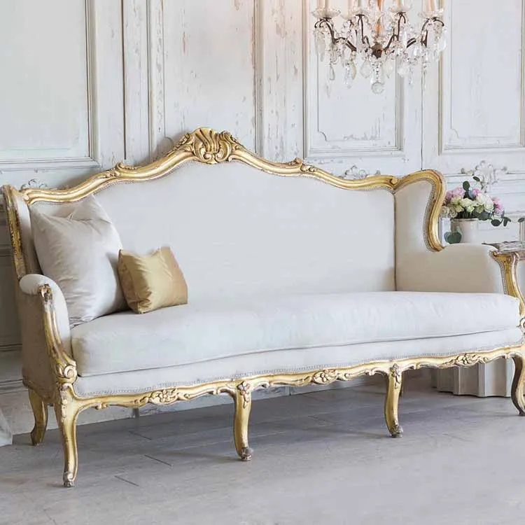 French living room fashion Solid wood antique made old 3 people sofa chair