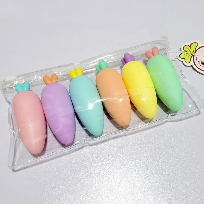 Kawaii cartoon Mini carrot highlighters Cute kids students use stationery marker highlighters