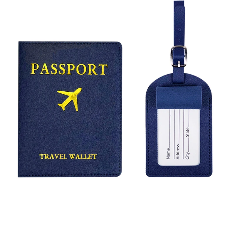 Wholesale men minimalist travel passport holder pu leather passport cover with luggage tag