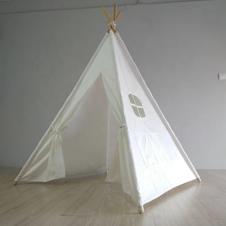 DIY White Kids Canvas Indian Teepee Tent Toddler Playhouse With carry bag