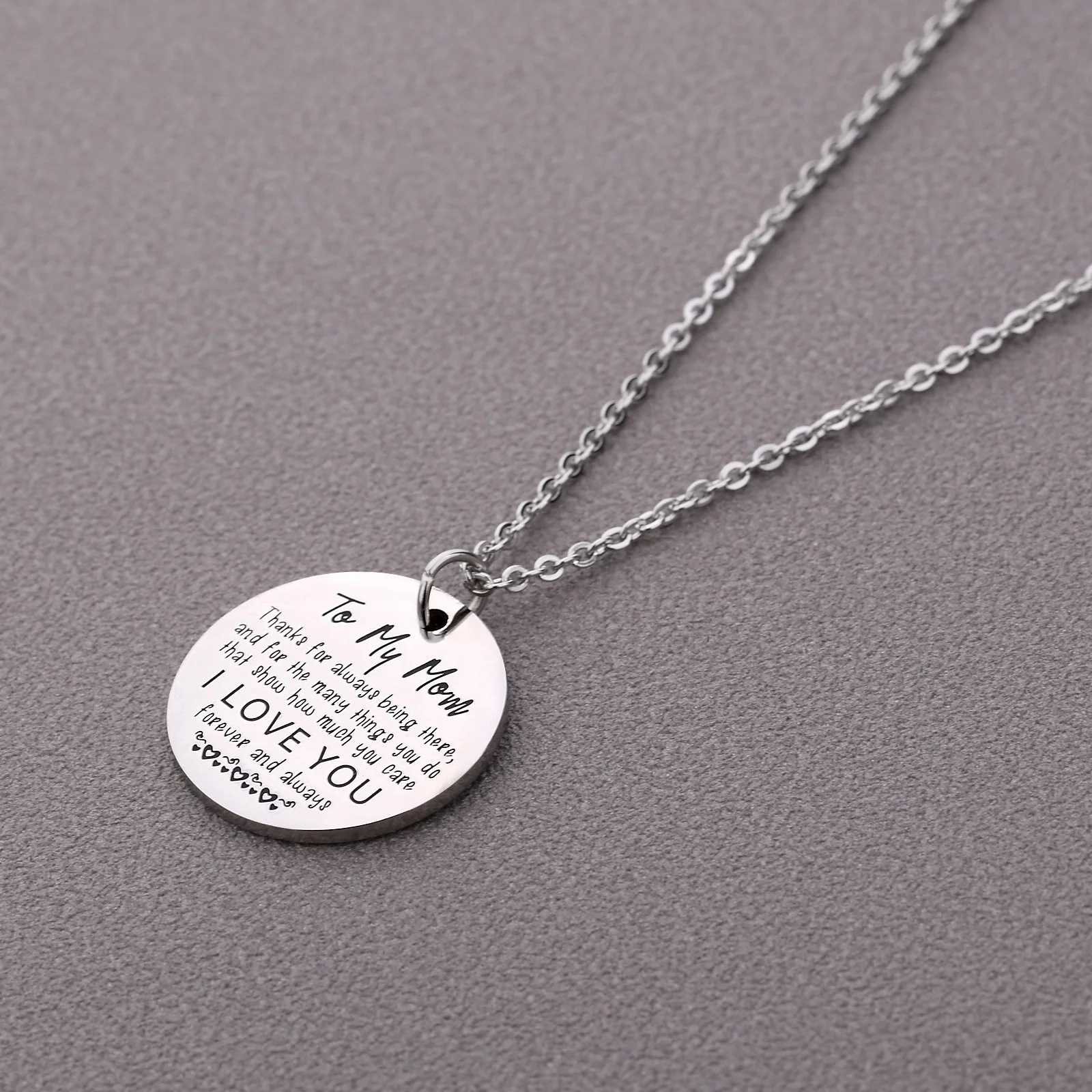 
Custom logo round tag Mother gift necklace 316L Stainless steel Pendant necklace lettering 