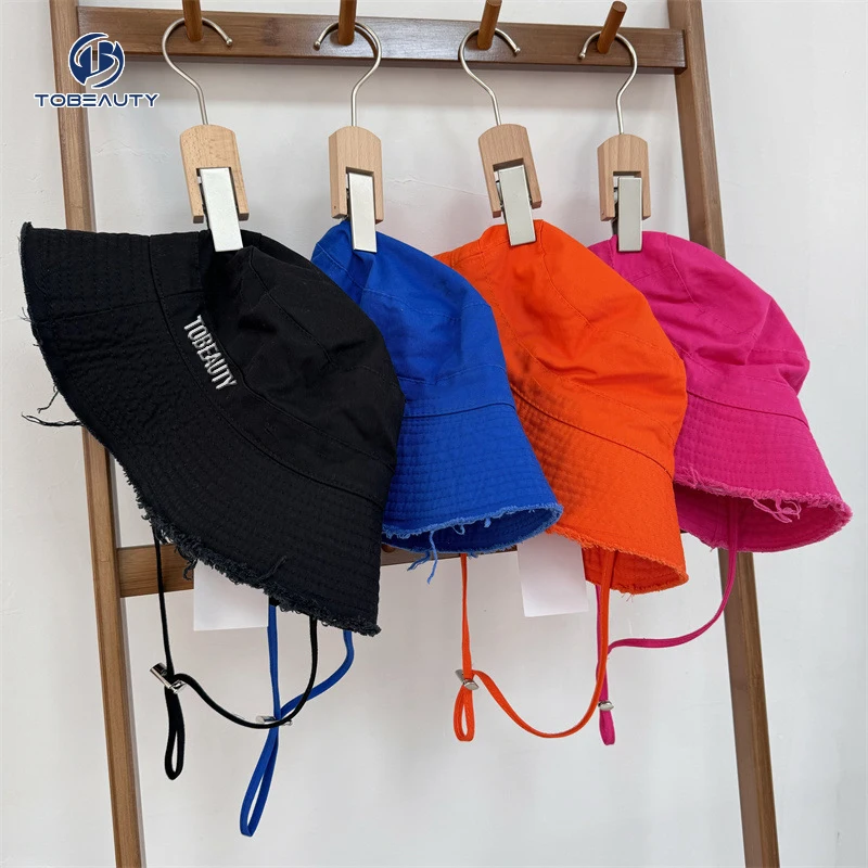 Wholesale Outdoor women hats Solid color Wide Brim Bucket hat Summer Autumn bucket hat