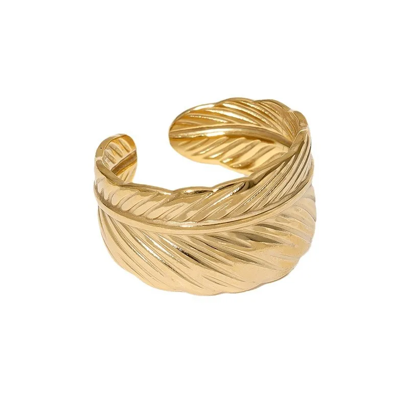 Beimai OEM Ring Fashionable stainless steel no-fading retro feather open ring