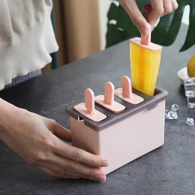 Ice Lolly Mould 4 Grids Food Grade PP Homemade Popsicle Mold Tool with Sticks Easy to Remove DIY Ice Complementary Food Box