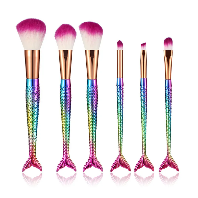SFM Branded 6-Piece PVC Packaging Eyeshadow Powder Blush Brush Makeup Tools Mermaid Color Gradient Handle Makeup Brush Set