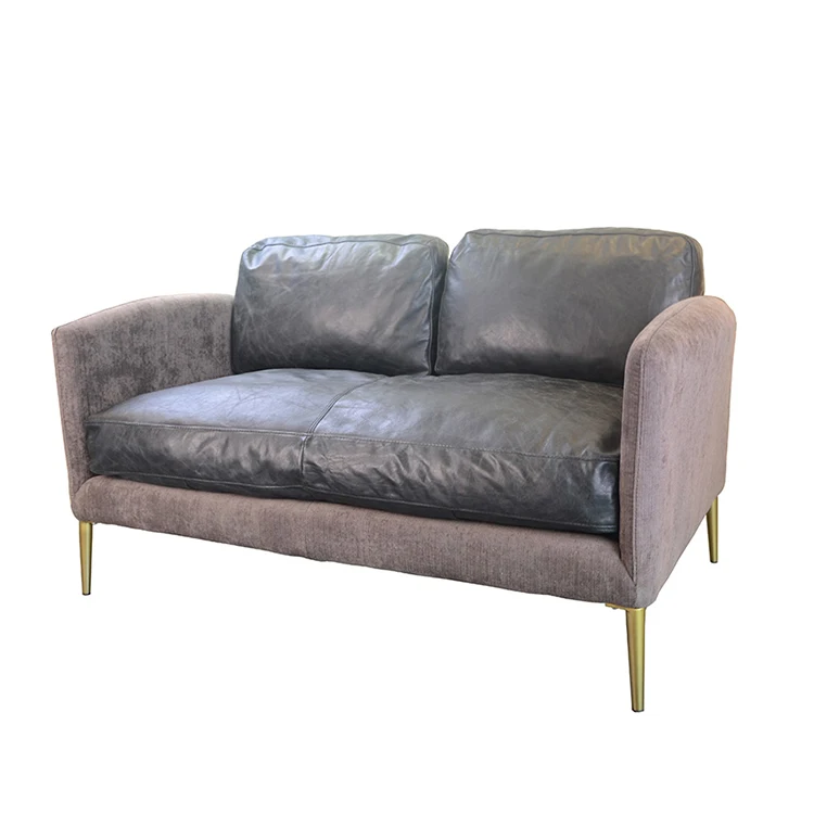 Upholstered Modern Accent Two Seat Genuine Leather Sofa For Living Room