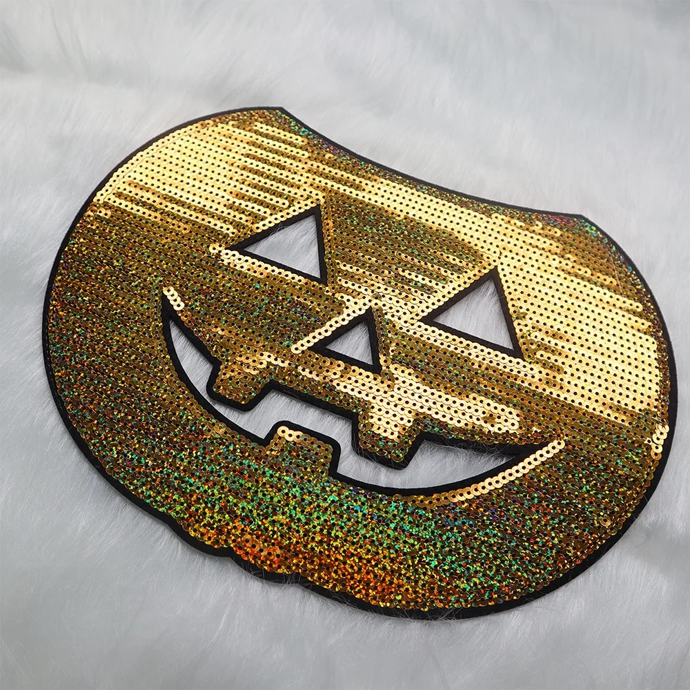 Wholesale Custom Sequin Boo Patches Iron On Halloween Sequin Patches Glitter Embroidery Letter For Clothing