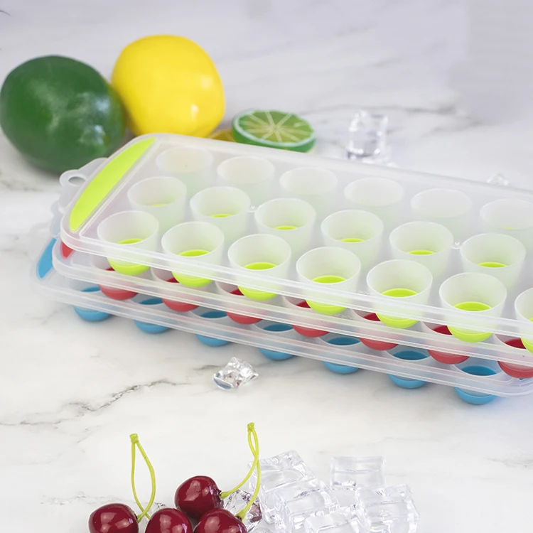 21 Holes Plastic and Rubber Ice Cube Maker Reusable Ice Mold Tray With Removable Lid