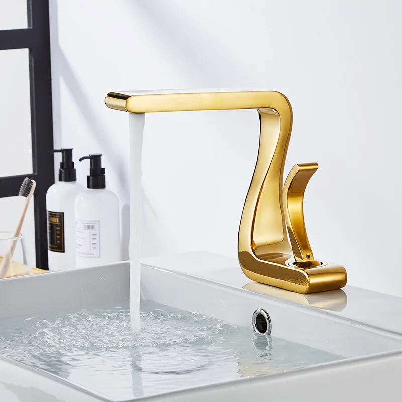 Creative Luxury Waterfall Art Basin Faucet Cold Heat Single Hole Brass Bathroom Lavatory Wash Hand Basin Tap
