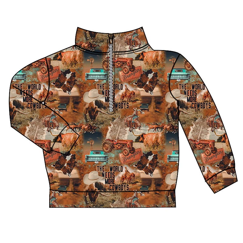 New Arrival Silver Fox Fabric Toddler Boy Girl Jacket Tops Western Winter Long Sleeve Kids Polar Fleece Zipper Sherpa Pullover