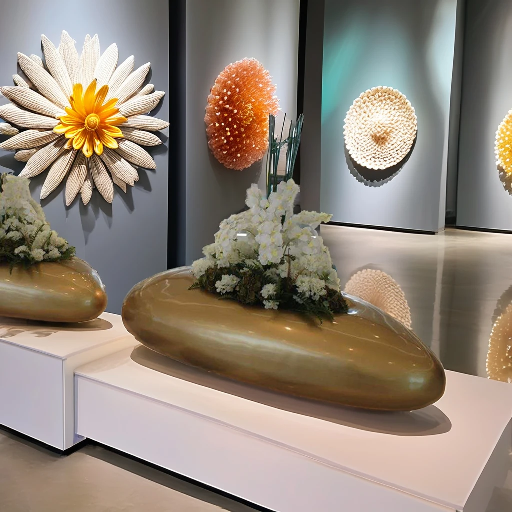 shopping mall folwerpot flowervat fiberglass white vats commercial props manufacturer