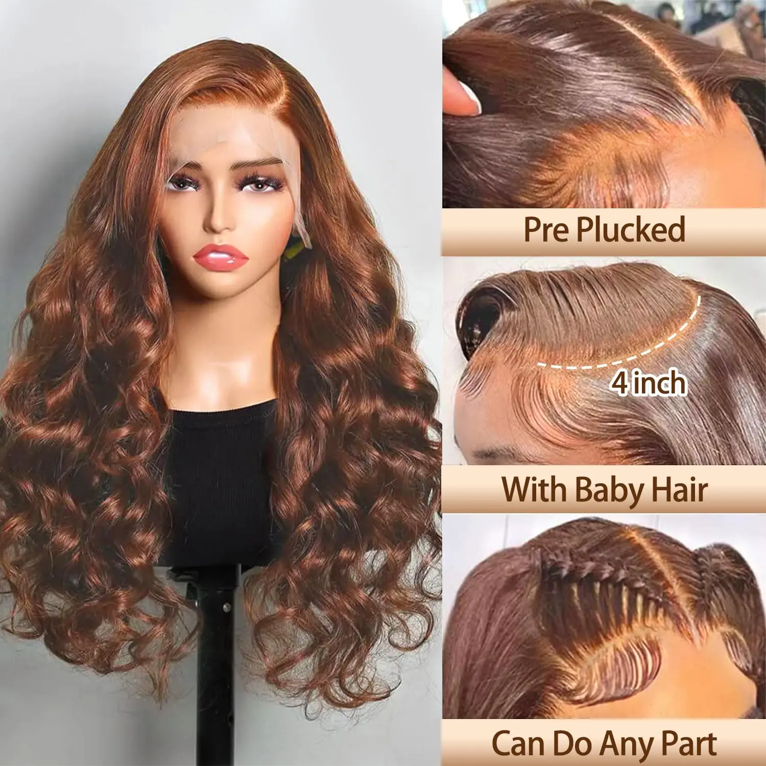 Chocolate Brown Lace Front Wig Human Hair 180% Density 13X4 Body Wave Lace Front Wig Human Hair Hd Transparent Glueless Wigs