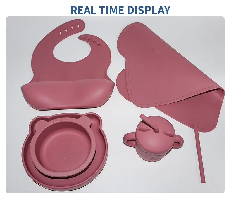 New Arrival Eco Friendly Non Toxic Silicone Feeding Suction Plate Bowl Spoon Bib Silicone Baby Feeding Set Bpa Free Tableware