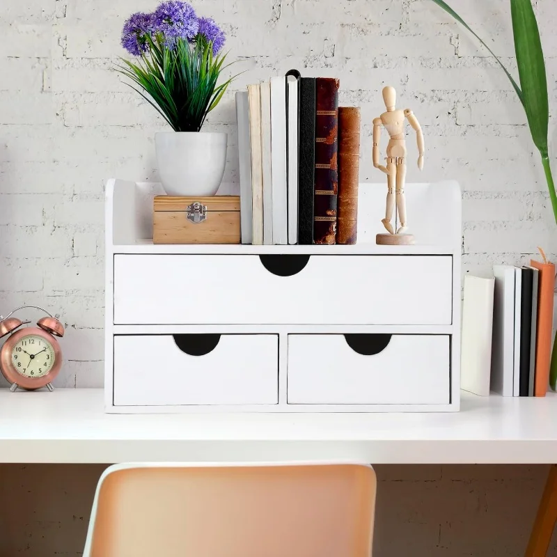 Custom Made Wooden Bamboo Vintage Desk Organizer Boxes Wood Desktop Storage Racks With Three Drawers For Neatening Home Supplies