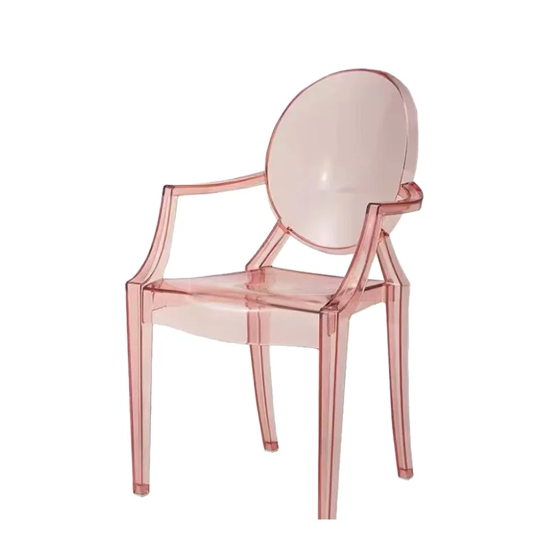 Nordic Modern Plastic Crystal transparent Acrylic Chair Solid clear Hotel Coffee Ghost arm outside garden  pink Dining Chairs