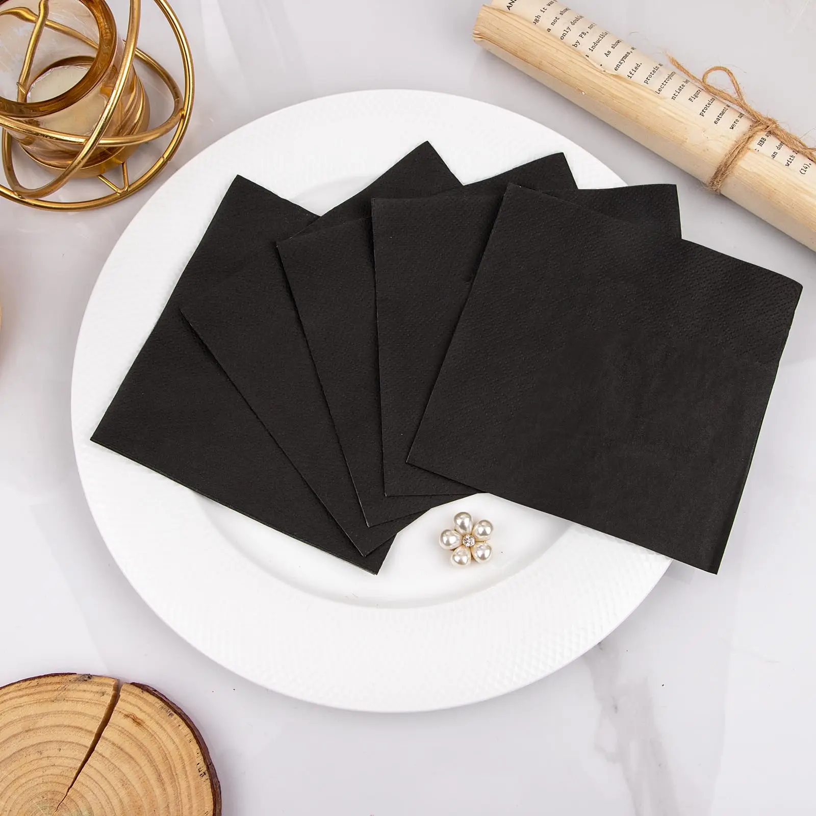 Custom Cocktail Party Beverage Napkins Black Color Paper Napkin