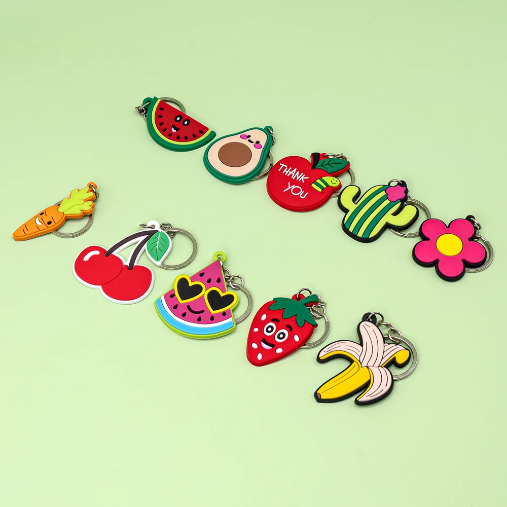 Wholesale custom PVC Key Chain fruit apple shape Key Ring fruit banana key Holder Fashion Gift Key Ornament Bag Pendant