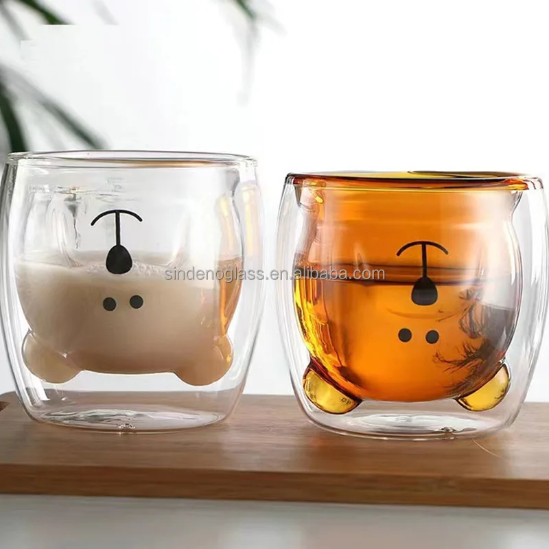 Milk Juice Cute glass Cup Cartoon Animal Shape 250ml Bear Double Wall Glass Coffee Cup