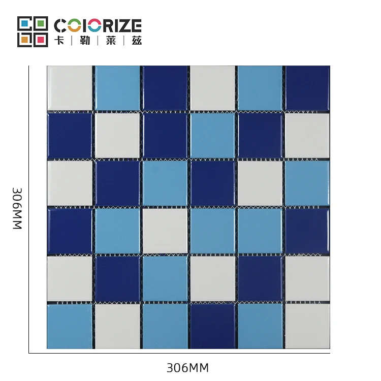 Colorize Factory Wholesale Square Blue Porcelain Glossy Swimming Pool Mosaic Tile Cheap Mixed Luxury Light Blue Mosaico Piscina