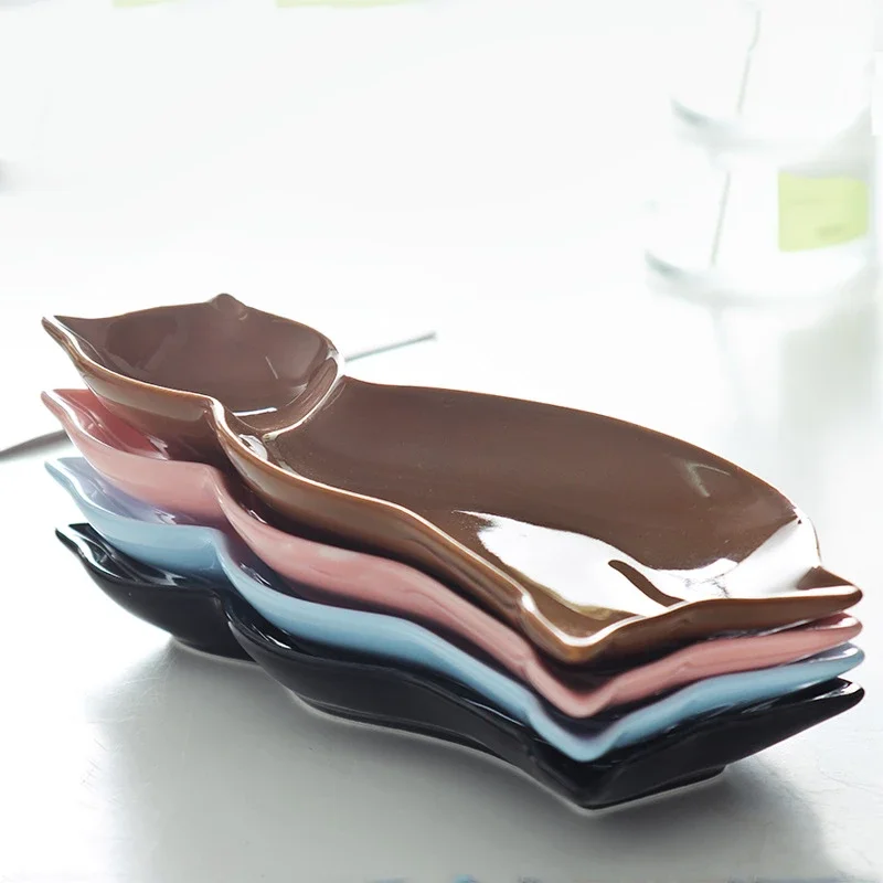 Creative Cartoon Cat Plate Ceramic Dishes Cute French Fries Snack Plate Dim Sum Sushi Snack Breakfast Plate Kitchen Tableware