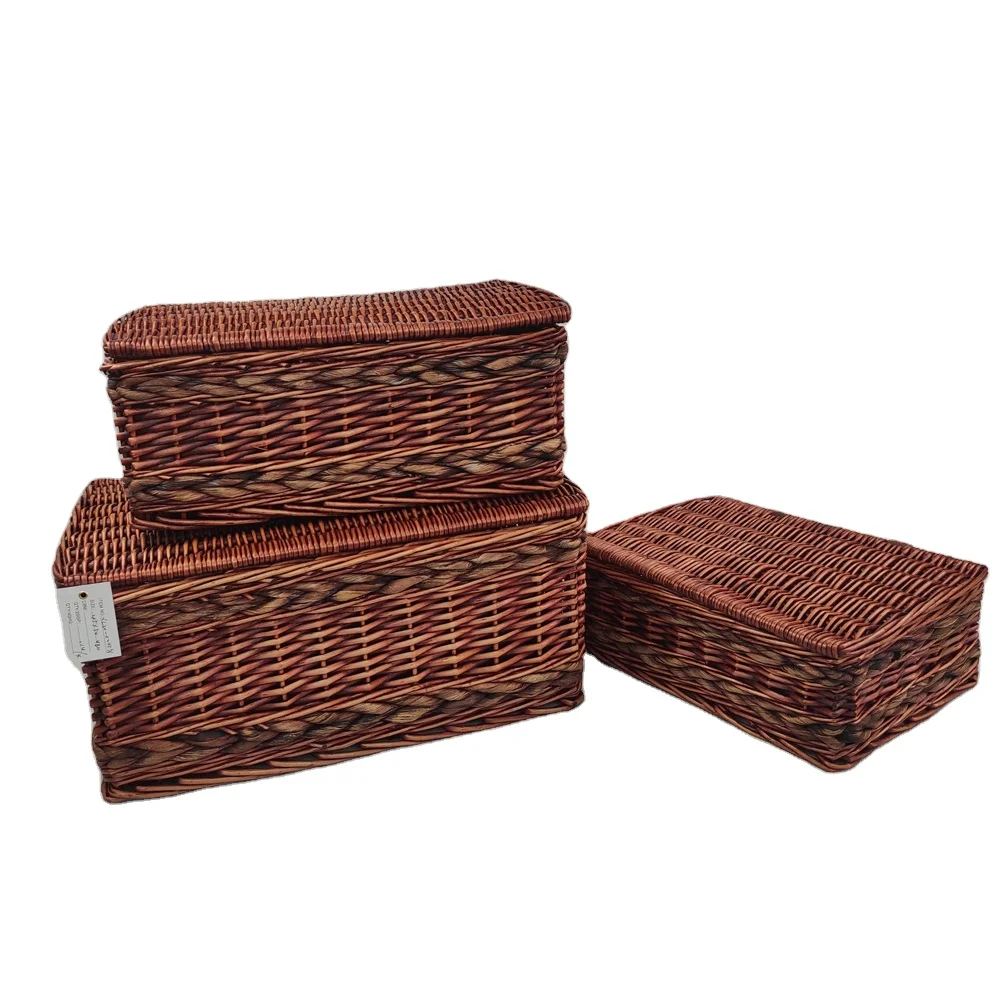 
Rectangle wicker empty gift hamper basket hand woven picnic basket with lining 