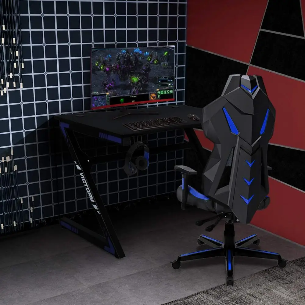 Компьютерный игровой стол с большой поверхностью из углеродного волокна, подстаканник и крючок для наушников для дома или офиса, Настольный ПК