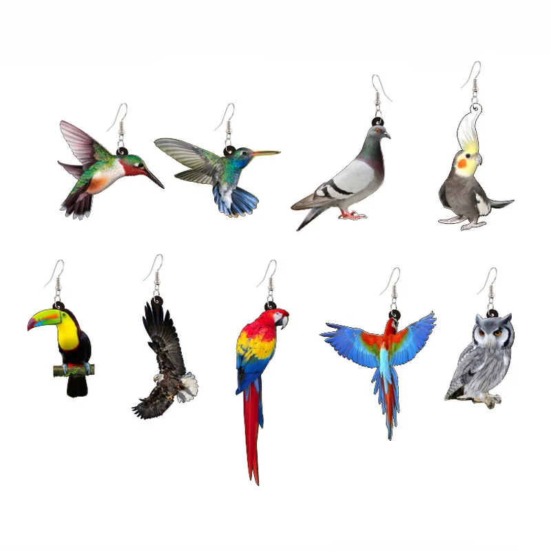 Hot Sale Fashion Cute Birds Acrylic Fishing Rod Earrings Pigeon Eagle Owl Animal Earrings for Women