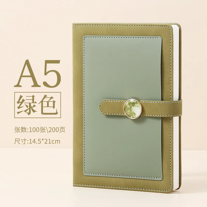Customized logo Page Design Print PU Leather Notebook A5 Beige Hard Cover 96 Sheets with Pen Loop and Pocket