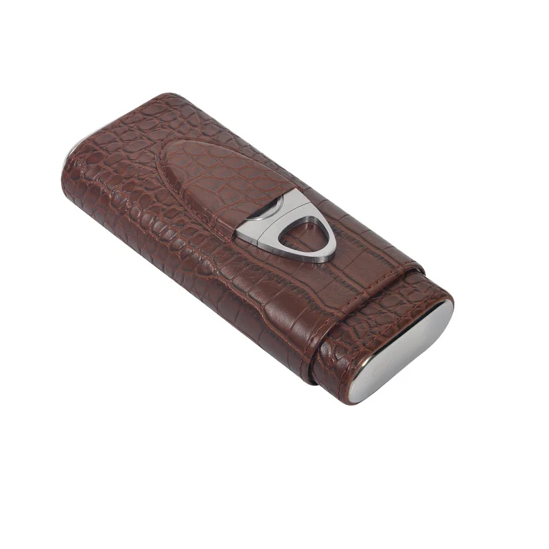 Factory wholesale for cigar 3 finger pu genuine leather cigar case holder