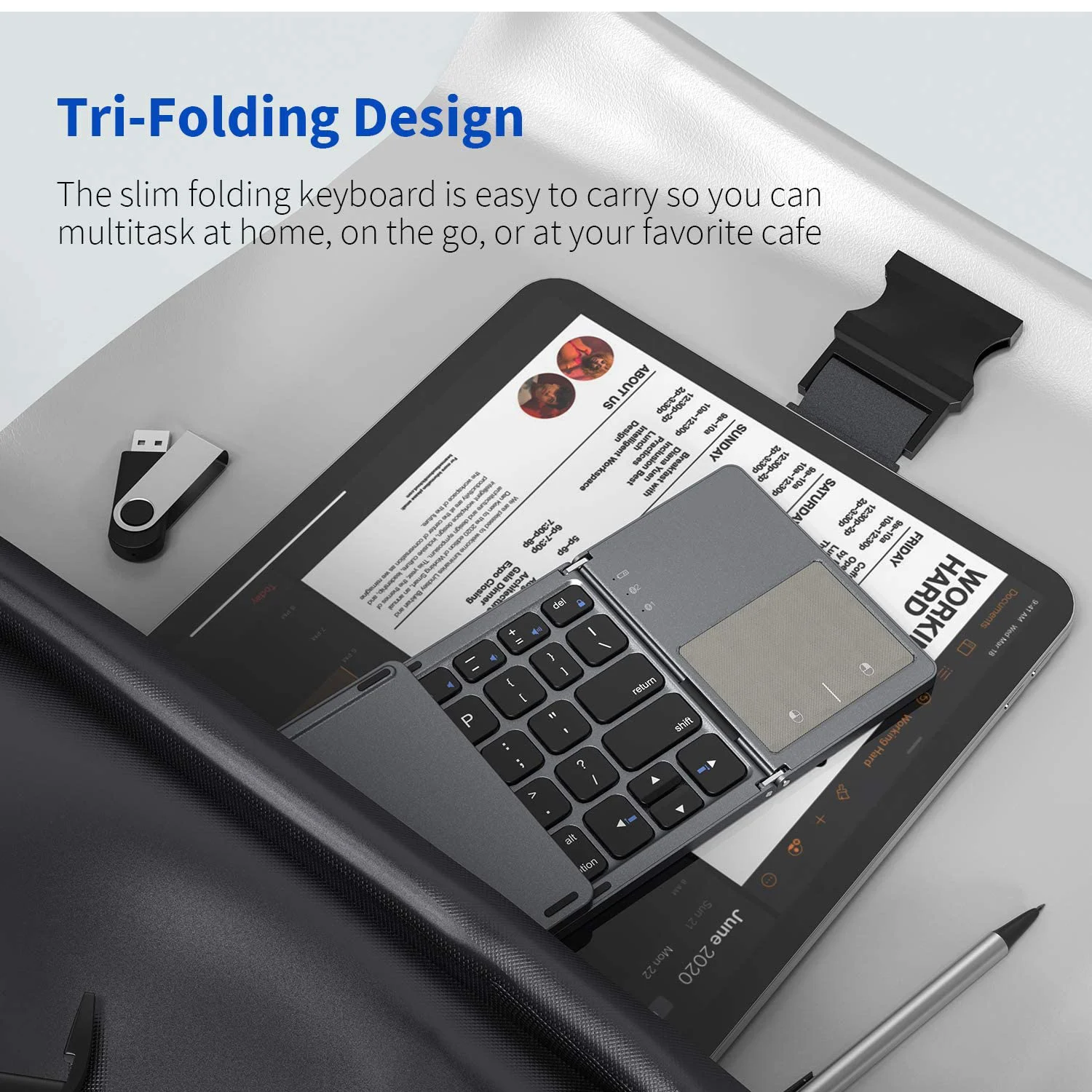 Rechargeable Li-ion Battery Portable Trifold Wireless BT Touchpad Foldable Keyboard for Business Travel