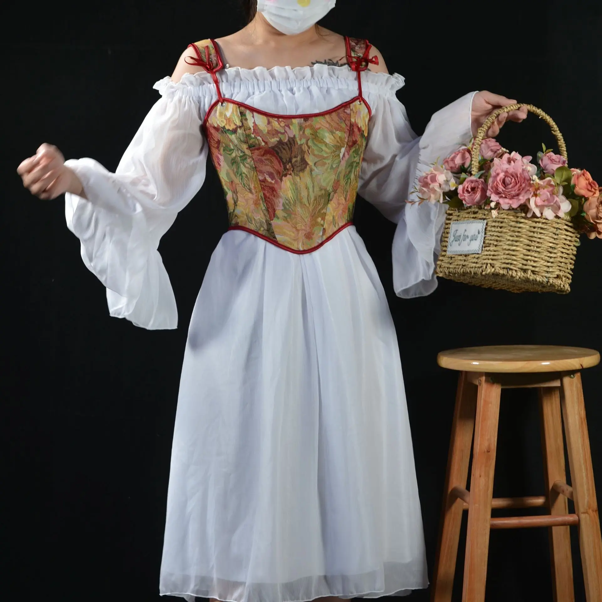 King Mcgreen Star Off Shoulder Fashion Floral French Painting Sexy Corset Bandage Crop Top Vest Female Underwear Bustier