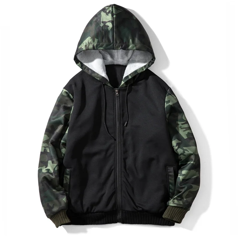 
Wholesale Custom Logo Thick Baggy Sherpa Fleece Color-Block Camo Camouflage Mens Full Zip Up Hood Hoodie Premium Sweatshirts 