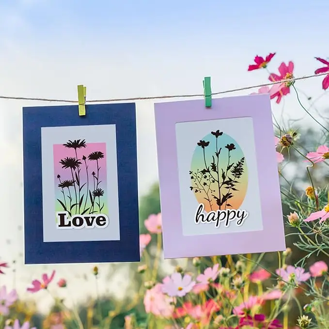 GLOBLELAND Plant Silhouette polymer Stamps Daisy Lavender Butterfly Silicone polymer Stamp Seals for Cards Making