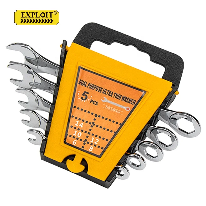 Factory Price Chrome-plated Combination Tools Socket Wrench Tool Sets High Carbon Steel 5 PCS Single Open End Ring Spanner Set