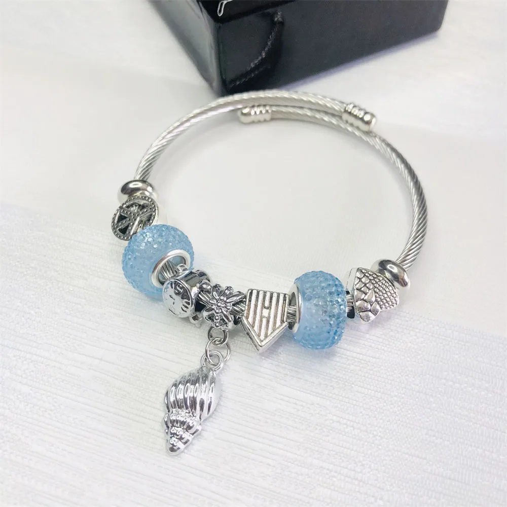 BIG DISCOUNT Sea Turtle Shell conch stainless steel charm bracelet for women gift