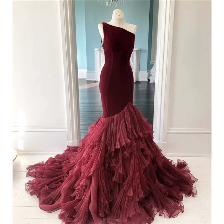 
2020 new formal one shoulder party gown long mermaid evening prom dresses 