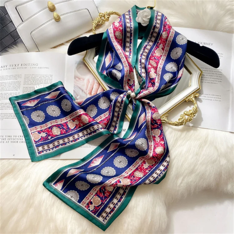 2022 Custom Long Scarf Tie Tote Bag Ribbon Handle Satin Twill Scarf  Silk Satin Scarf