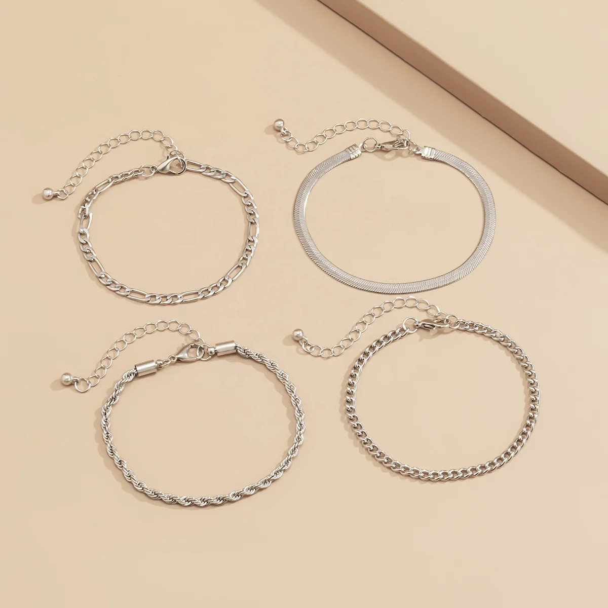 4Pcs/Set High Quality Flat Blade Snake Link Bracelet Bangle Women Armband Punk Multi Layer Twist Bracelets Couple Hand Jewelry