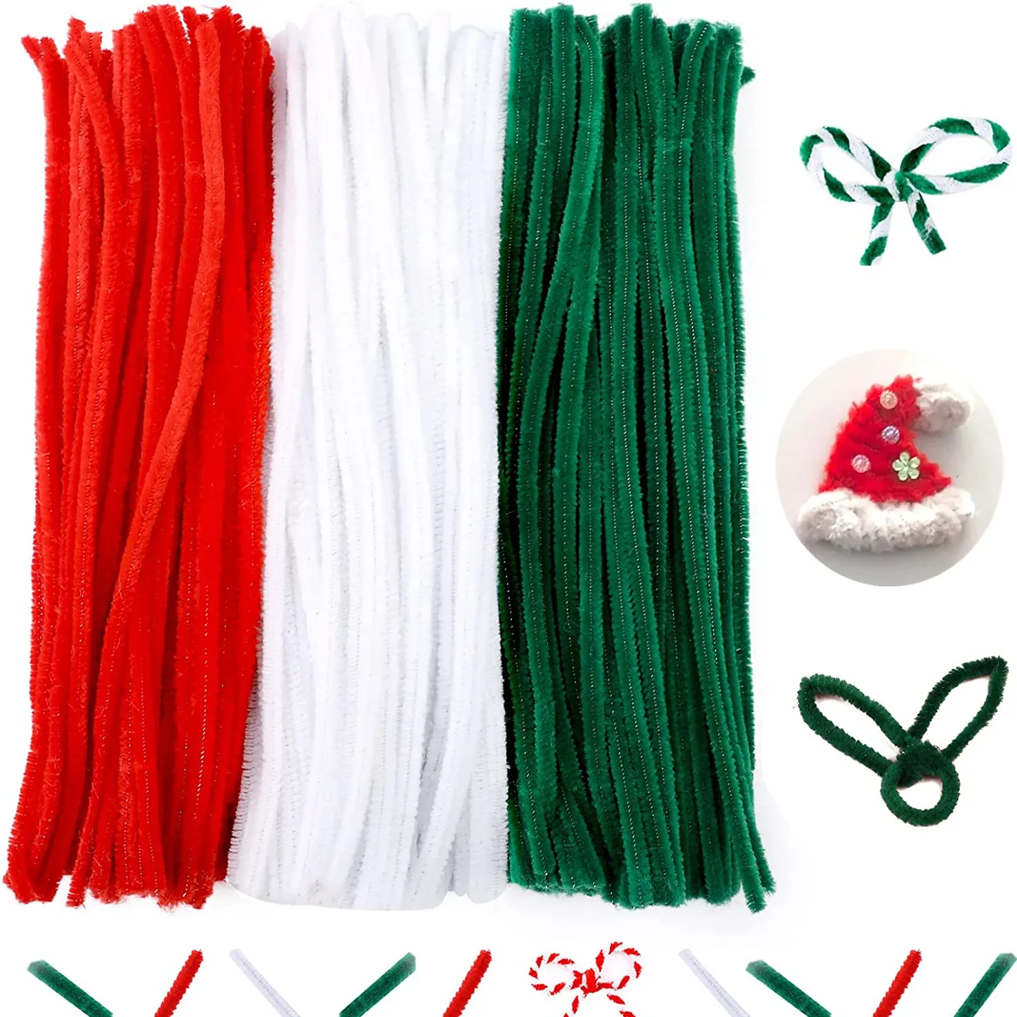 Red Green White Craft Chenille Stems Bulk Art Pipe Cleaners for Creative Home Christmas Decoration Supplies Arts Project
