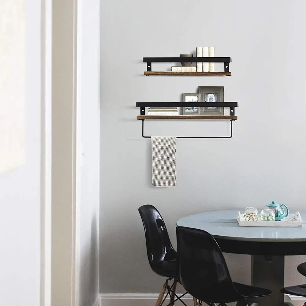 Rustic Guardrail Shelving Modern Wood Ladder Wall Shelf Home Kitchen Use 2 Tiers Iron Bracket Design Floating Shelves